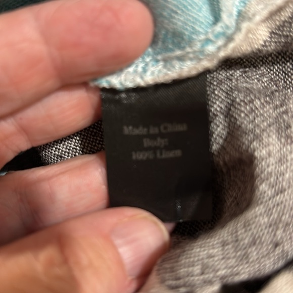 XL 100% Linen Tunic button up striped LONG shell buttons long sleeve Beachy - Picture 8 of 8